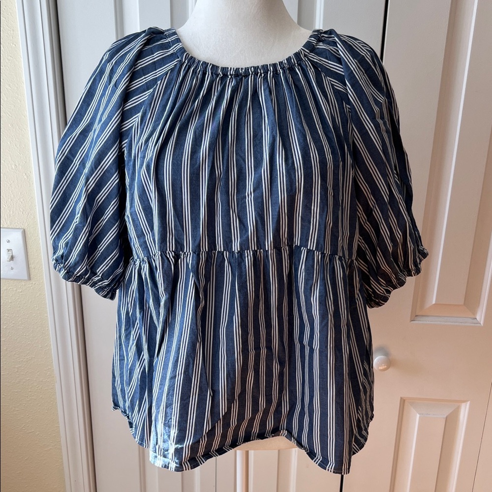 Old Navy Navy and White Striped Peasant Blouse